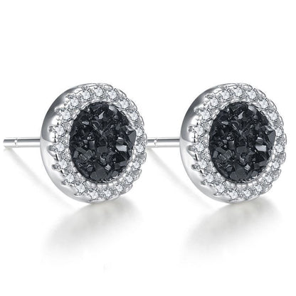 925 Silver Men's Earrings with Black Crystal Design