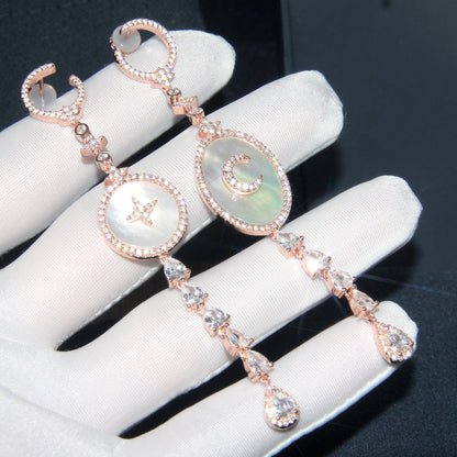 Mother-of-Pearl Silver Star and Moon Art Earrings