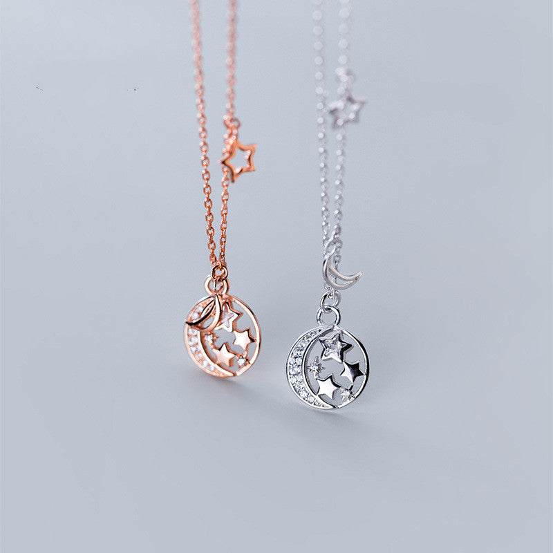 S925 Silver Necklace with Star and Moon Design