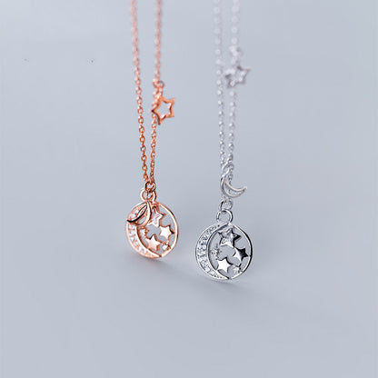 S925 Silver Necklace with Star and Moon Design