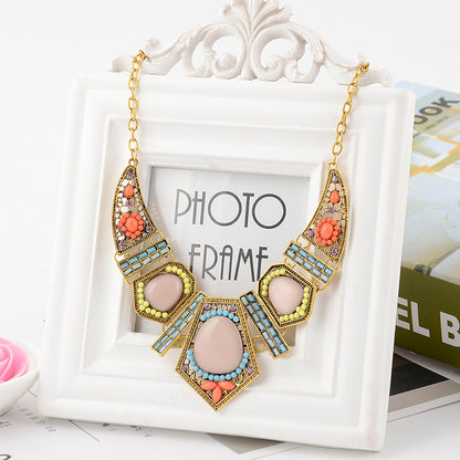 Colorful Geometric Resin Diamond Necklace and Earring Set