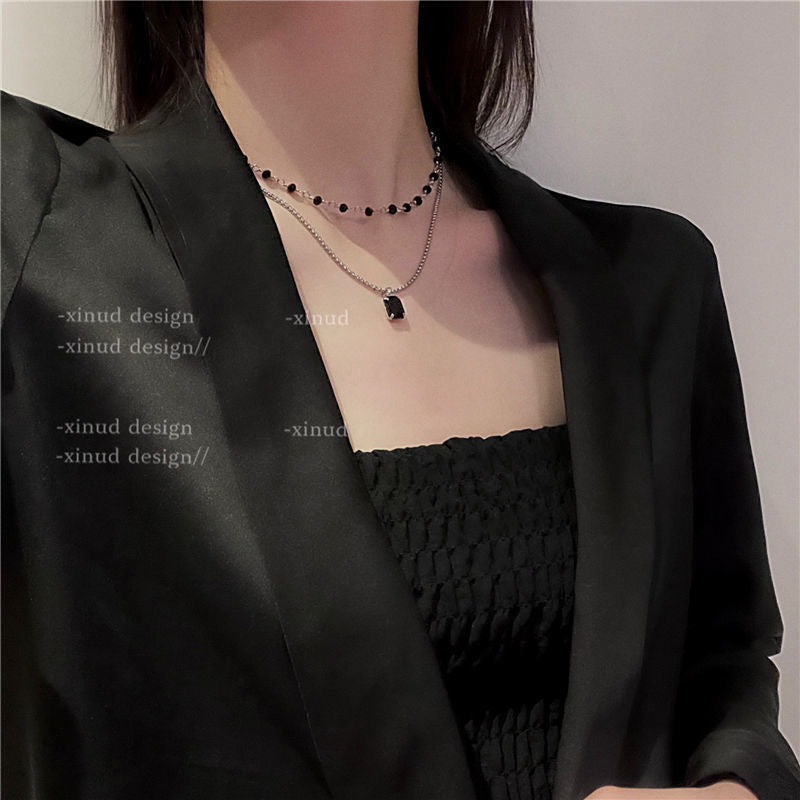 Layered Black,White, and Blue Diamond Necklace - Minimalist Chic Design