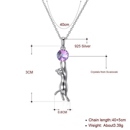 S925 Silver Cat Pendant Necklace with Austrian Crystal