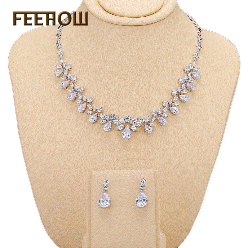 New Gemstone Jewelry Set with Zircon Necklace & Earrings