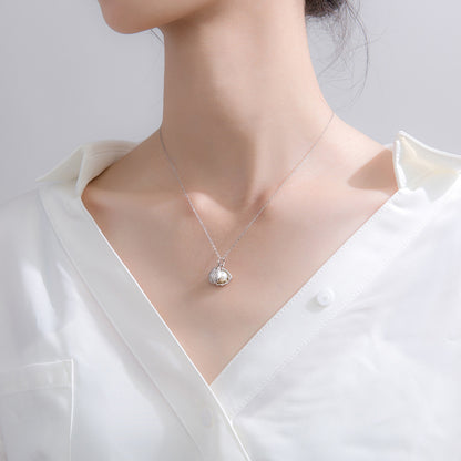 S925 Silver Necklace with Shell Pendant and Pearls