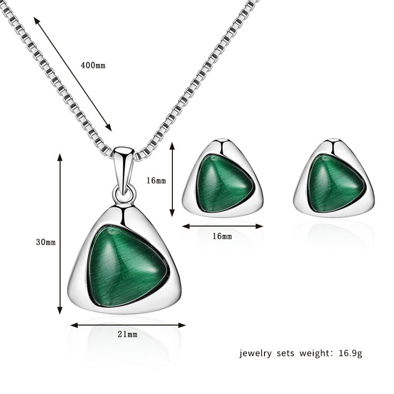 Geometric Triangle Cat Eye Necklace and Earring Set