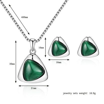 Geometric Triangle Cat Eye Necklace and Earring Set