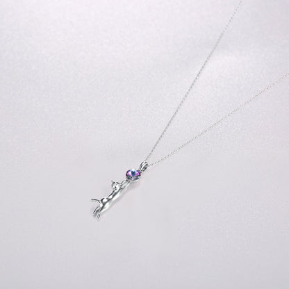 S925 Silver Cat Pendant Necklace with Austrian Crystal
