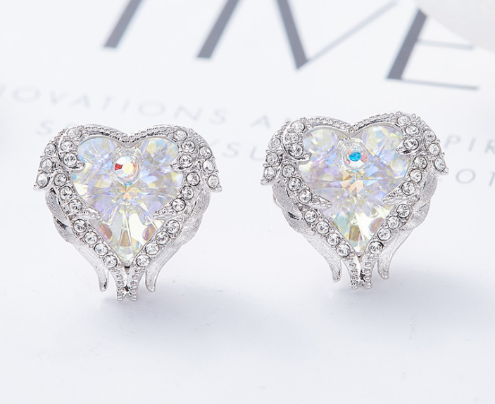 Angel Wings Swarovski Crystal Earrings (Ocean Heart)