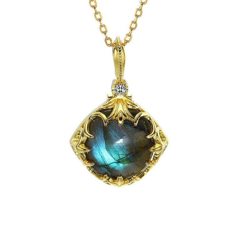 S925 Silver 14K Gold Crystal Pendant Necklace for Women