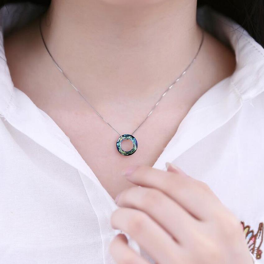 S925 Silver Necklace with Colorful Austrian Crystal Pendant
