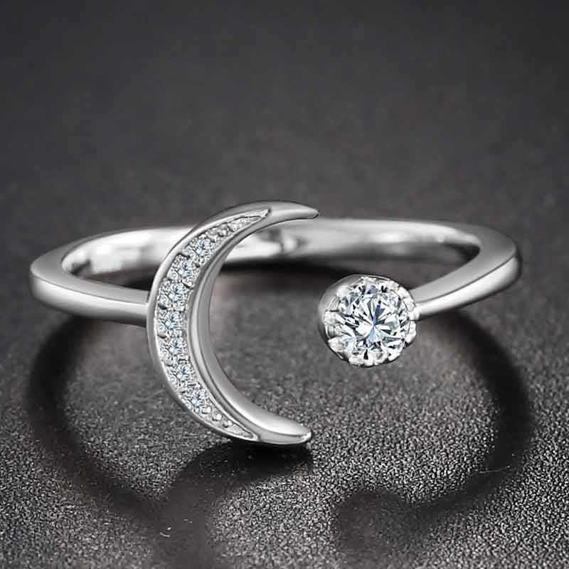 Star and Moon Ring in 925 Silver