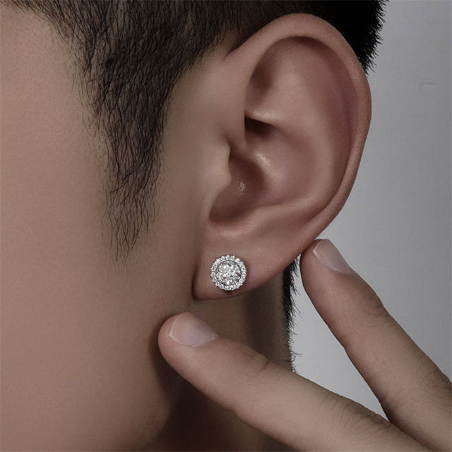 925 Silver Men's Earrings with Black Crystal Design