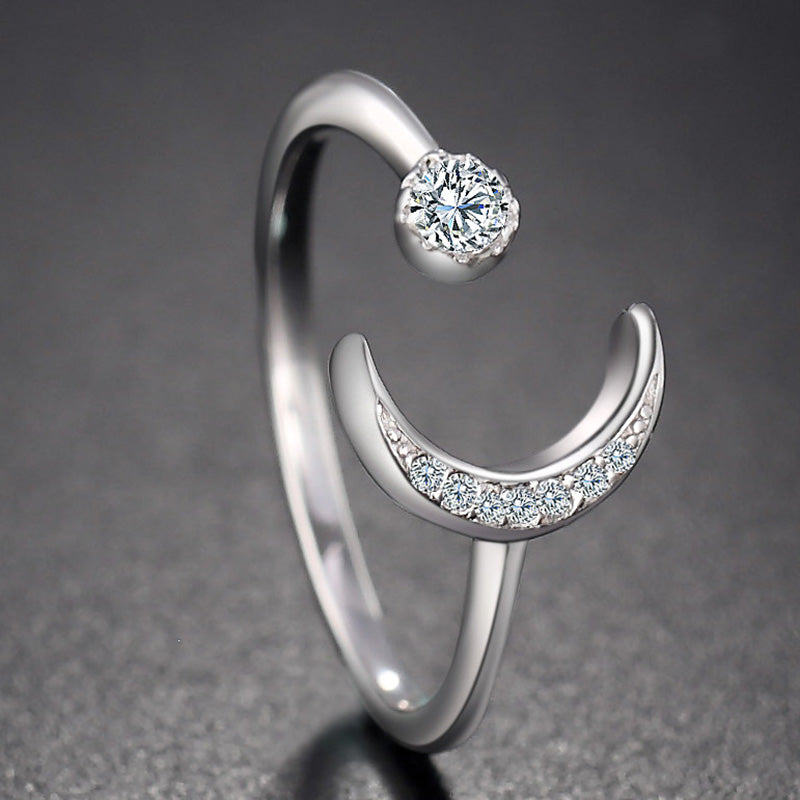 Star and Moon Ring in 925 Silver