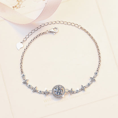 S925 Sterling Silver Starry Bracelet with Adjustable Beads