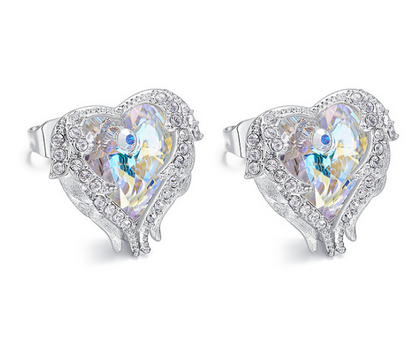 Angel Wings Swarovski Crystal Earrings (Ocean Heart)