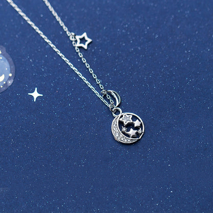 S925 Silver Necklace with Star and Moon Design