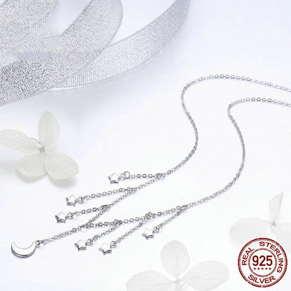 S925 Silver Necklace with Dazzling Star and Moon