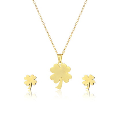 Fashionable Geometric Clover Necklace and Earring Set