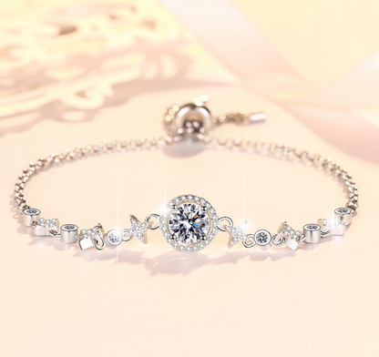 S925 Sterling Silver Starry Bracelet with Adjustable Beads