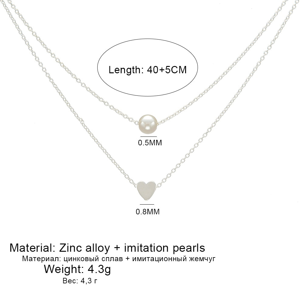 Fashion Pearl Heart Layered Integrated Necklace for Women
