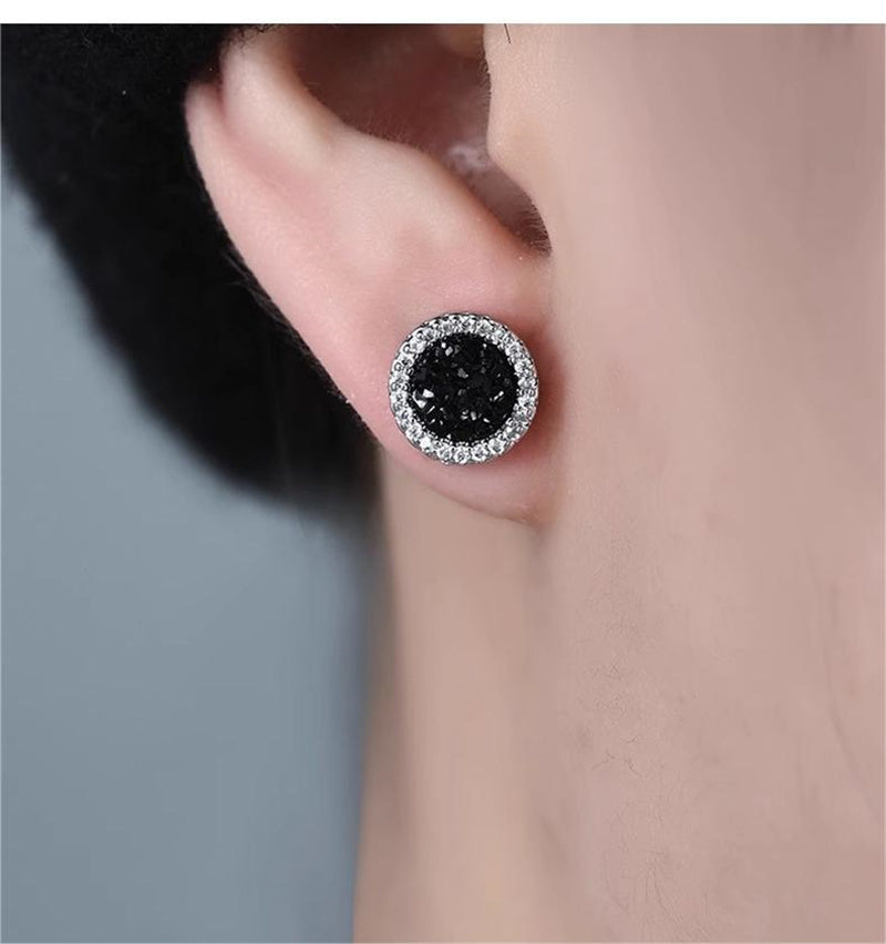 925 Silver Men's Earrings with Black Crystal Design