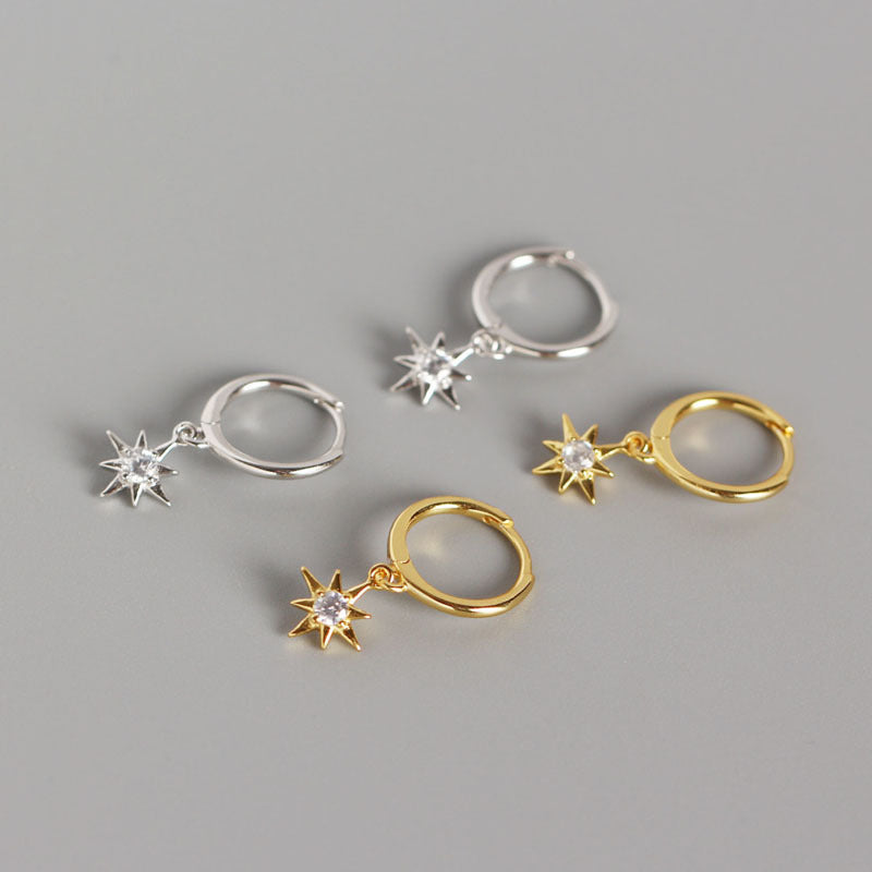 Minimalist Octagonal Star S925 Silver Stud Earrings
