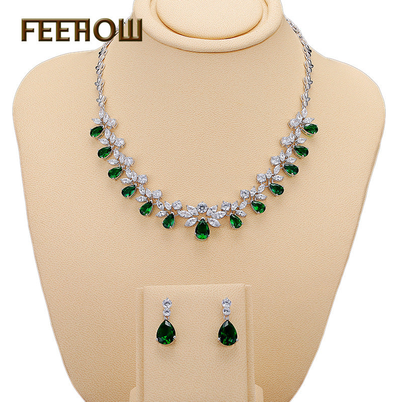 New Gemstone Jewelry Set with Zircon Necklace & Earrings