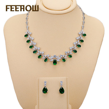 New Gemstone Jewelry Set with Zircon Necklace & Earrings
