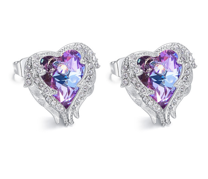Angel Wings Swarovski Crystal Earrings (Ocean Heart)