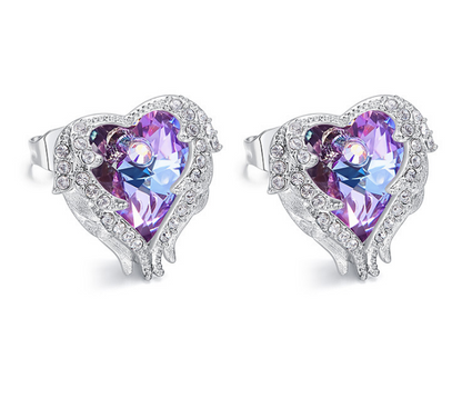 Angel Wings Swarovski Crystal Earrings (Ocean Heart)
