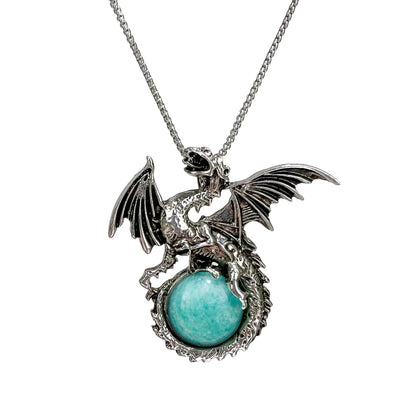Dragon Necklace Natural Gemstone Necklace Dinosaur Necklace Silver Dragon(Amazonite)