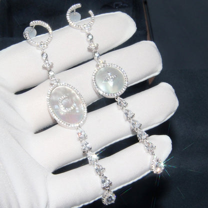 Mother-of-Pearl Silver Star and Moon Art Earrings