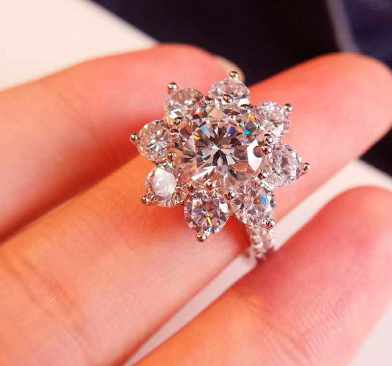 Sunflower Elegance 2ct Diamond Silver Ring