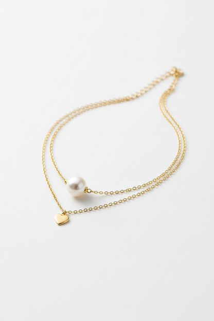 Fashion Pearl Heart Layered Integrated Necklace for Women