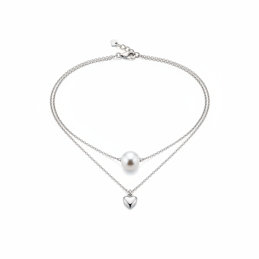 Fashion Pearl Heart Layered Integrated Necklace for Women