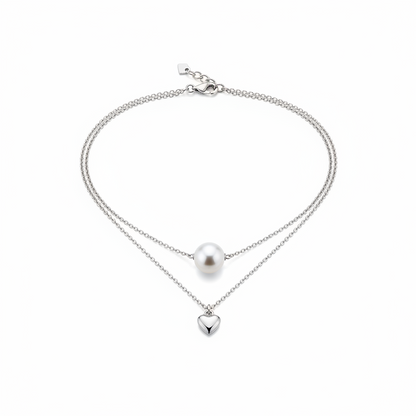 Fashion Pearl Heart Layered Integrated Necklace for Women