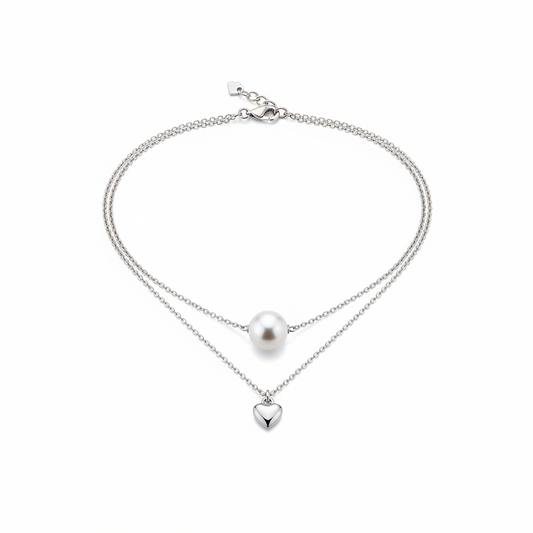 Fashion Pearl Heart Layered Integrated Necklace for Women
