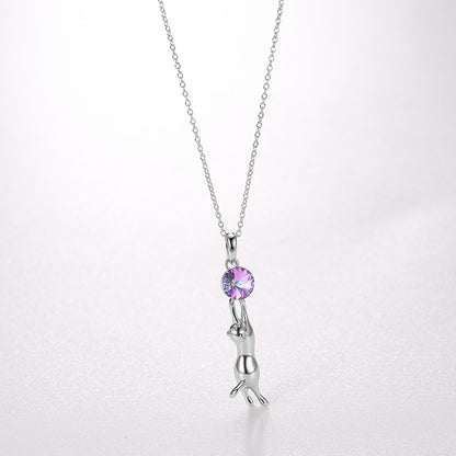 S925 Silver Cat Pendant Necklace with Austrian Crystal