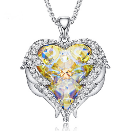 Swarovski Crystal Heart Angel Necklace in S925 Silver