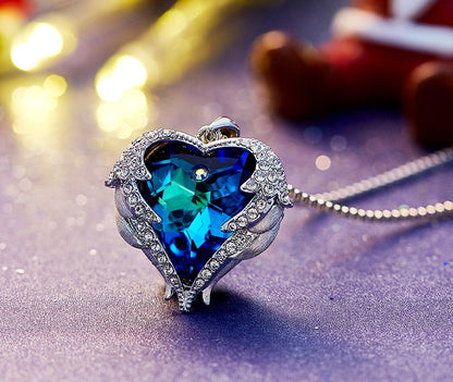 Swarovski Crystal Heart Angel Necklace in S925 Silver