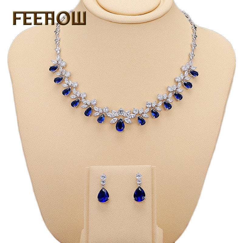 New Gemstone Jewelry Set with Zircon Necklace & Earrings