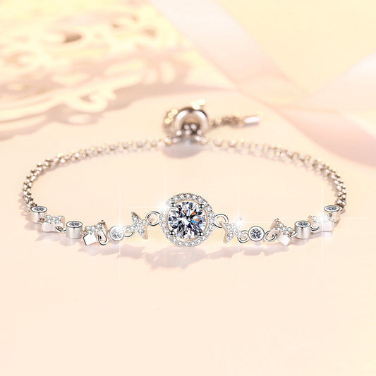 S925 Sterling Silver Starry Bracelet with Adjustable Beads