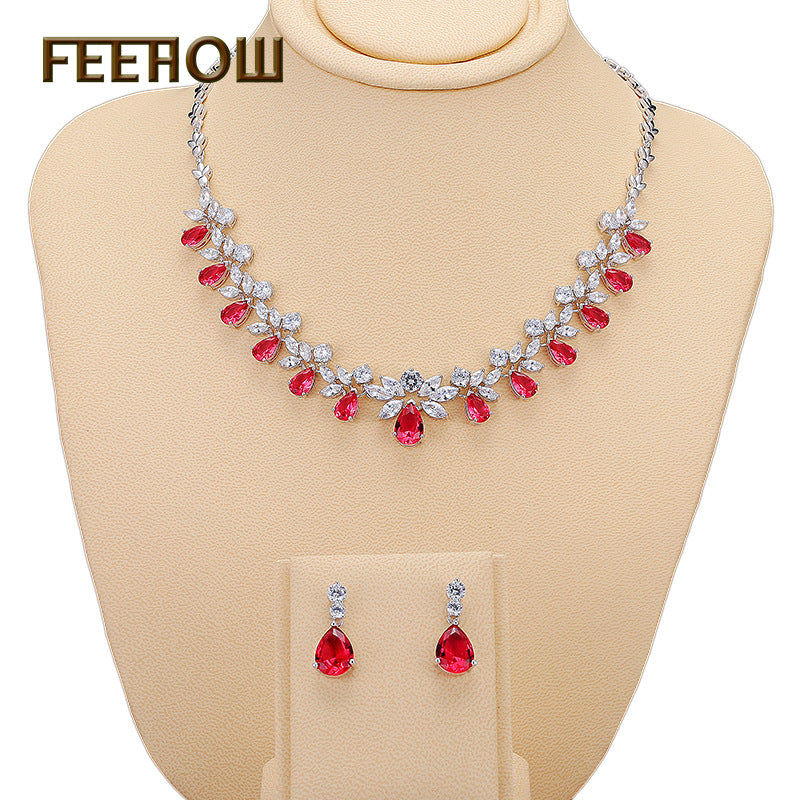 New Gemstone Jewelry Set with Zircon Necklace & Earrings