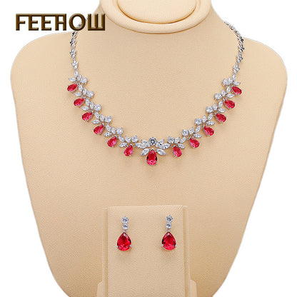 New Gemstone Jewelry Set with Zircon Necklace & Earrings