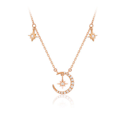 S925 Silver Star and Moon Necklace for Women