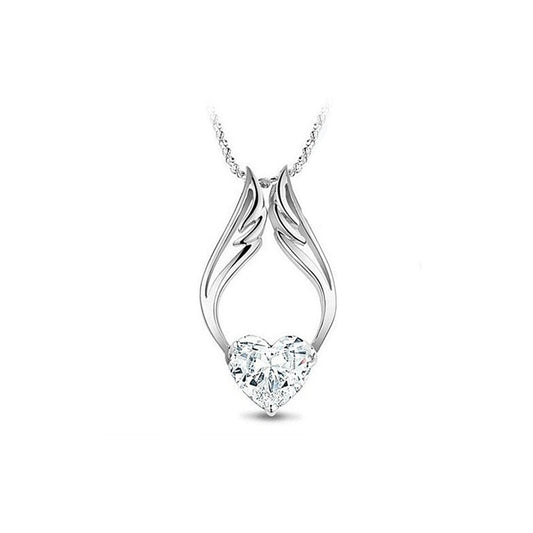 Angel Wings Crystal Necklace with Eight Hearts and Arrows