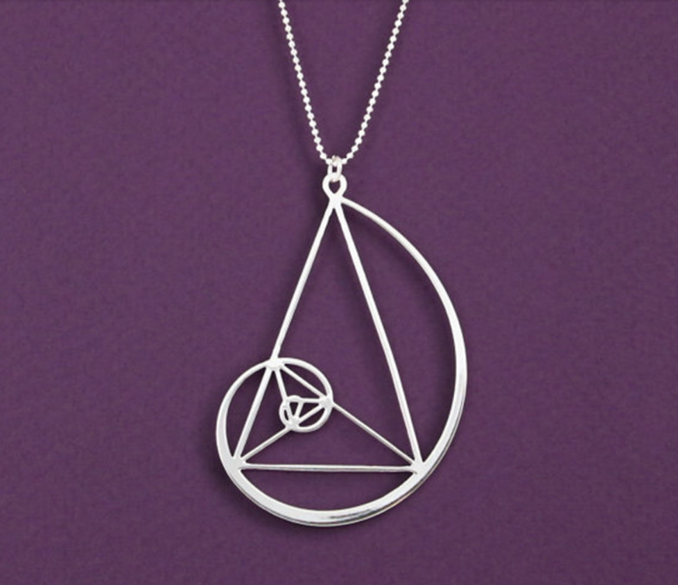 Geometric Triangle and Spiral Necklace with Fibonacci Pendant