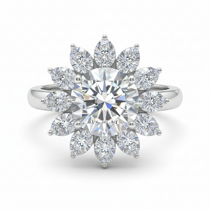 Sunflower Elegance 2ct Diamond Silver Ring