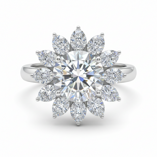 Sunflower Elegance 2ct Diamond Silver Ring